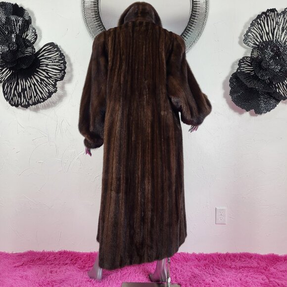VINTAGE~PLUS 1X/2X~RANCH BROWN MAHOGANY GENUINE REAL FULL LENGTH MINK FUR COAT - Picture 13 of 16